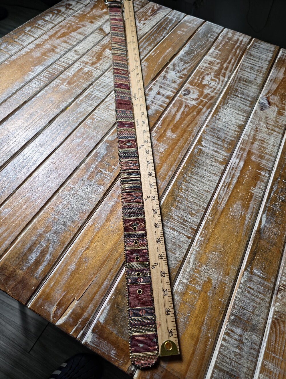 Handwoven Boho Fabric Belt in Burgundy and Tan